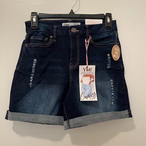 YMI Jeans: Ultra High Waisted, Curvy Fit, Dark Wash Jean Shorts, Size: 3